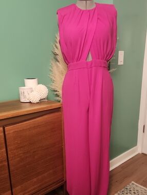 NEW..Sleeveless Hot Pink Cutout Wide-Leg Jumpsuit